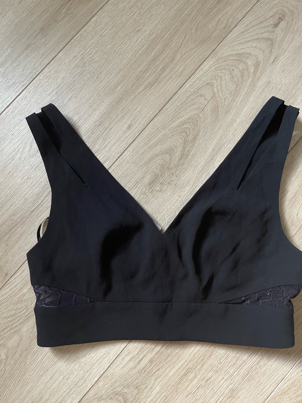 bebe Black V-Neck Bralette with Lace Insets